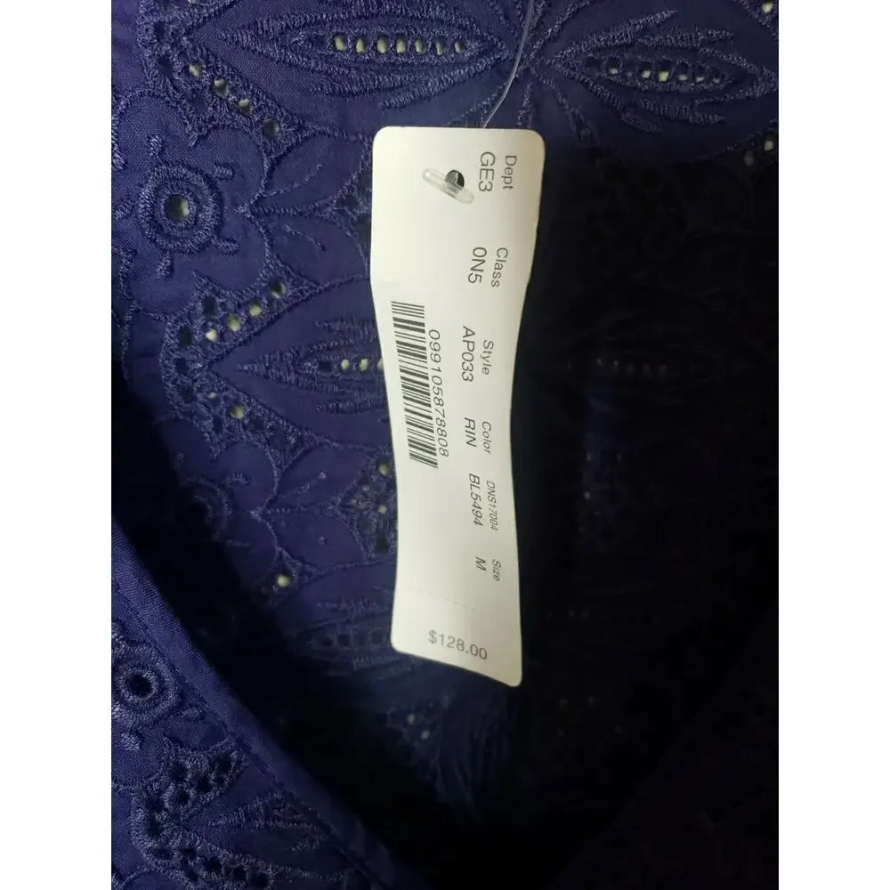 J Crew Re-imagined Blue Embroidered Floral Caftan Cover Up Tunic Top MEDIUM